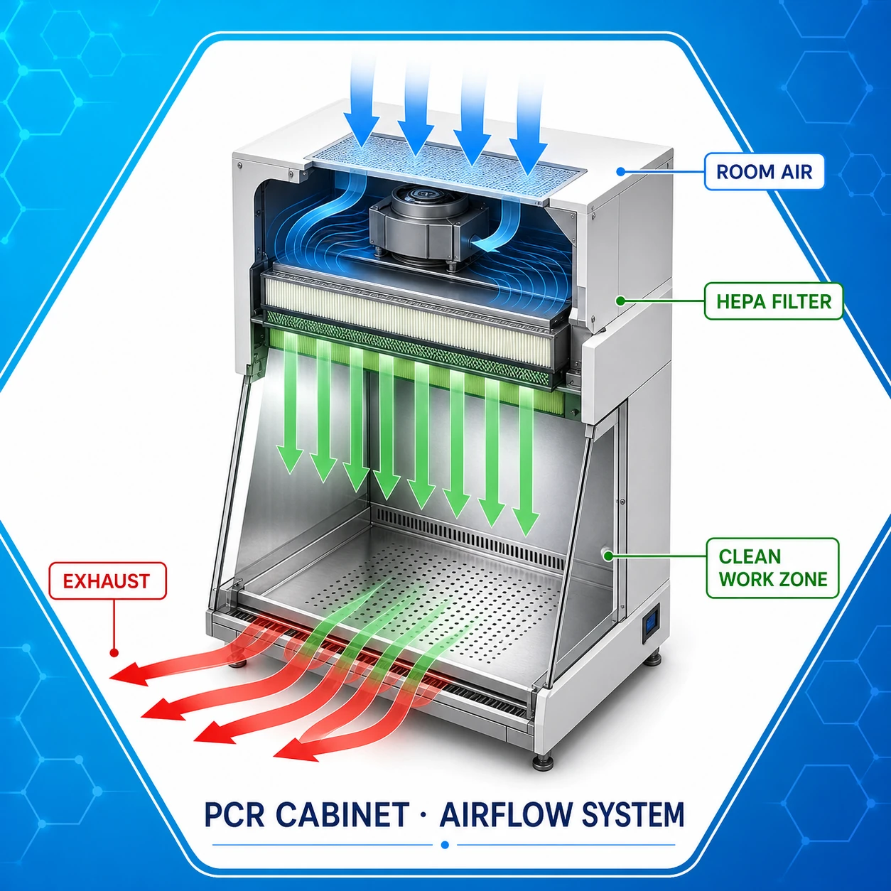 PCR cabinet cutaway airflow system diagram
